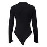 Bonnyshow Autumn Women Bodysuits New Black Sexy Hollow Out Streetwear Fashion Long Sleeve Bodysuits Female Bodycon Versatile Knit Clothing