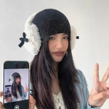 Bonnyshow Women Bow Knot EarMuffs Kawaii Heart Fluffy Ear Muffs Cold Protection Women Ear Cover Thickened Plush Japanese JK Girls Earplugs