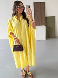 Bonnyshow  Loose Beach Women's Dressess Elegant Laple Short Sleeve Oversize Pockets A-line Female Robes 2025 Summer Fashion Lady Vestidos