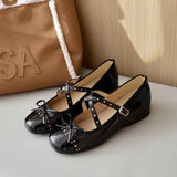 Bonnyshow  5cm Cross Strap Rivet Women Heels Pumps PU Leather Ballet Mary Janes Elevator Shoes Insole Spring Autumn Casual Wedges Loafers