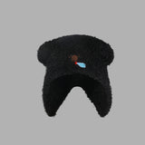 Bonnyshow Cute Bear Ear Protection Hat for Women Autumn Winter Warm Knit Plush Cap Korean Solid Color Cartoon Lady Earmuff Hats