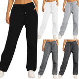 Bonnyshow Wide Leg Pants For Women’S Fleece Lined Sweatpants Straight Pants Bottom All-Math Plain Fitness Joggers Pants Travel Basic