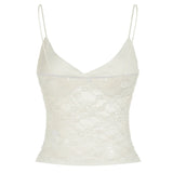 Bonnyshow  Lace Sheer Spliced Women Camisole Tops Summer Sweet Chic Fashion Sexy Slim Fit New Trendy Solid Blouses