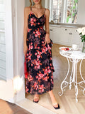 Bonnyshow  Summer Casual Vacation Style Suspender Dress Bohemian Print Cake Dresses Sleeveless Beach Long Dress Women's Vestidos