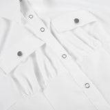 Bonnyshow  Fashion Solid Hottie Safari Style Simple Women Halter Shirts Pocket Slim Fit Backless Summer Blouses