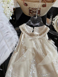 Bonnyshow  French style heavy industry flower brooch hanging neck chiffon dress women's summer diamond studded fairy dress for women