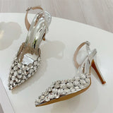 Bonnyshow  Sexy Pointed Toe Women Pumps Elegant Crystal PVC Transparent Thin High Heels Slingback Party Prom Female Shoes