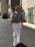 Bonnyshow  Women's Casual Knit Tops Chic Short Sleeve Pure Wool Lightweight Loose Fit Simple Shirts 2025 Fashion Summer Commute Lady Outfit