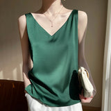 Bonnyshow Silk Camisole Women's Inner Suit White Black Bottoming Satin Mulberry Silk Top Spring And Summer Small V-Neck