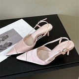 Bonnyshow  High Quality Satin Buckle Strap Women Pumps Sandals Fashion Shallow Thin Heels Pointed Toe Slingback Mules Shoes