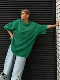 Bonnyshow 100% Cotton Retro T-shirt Women Vintage Short-sleeve Wax printing T Shirts Men Solid Color Hip Hop Loose Tees