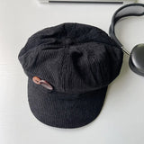 Bonnyshow Retro Button Berets for Women Spring Autumn Corduroy Baseball Cap Korean Solid Color Warm Girls Octagonal Hats