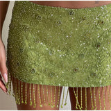 Bonnyshow  Sexy Sequin Tassel Women's Skirts Solid High Waist Patchwork All Match Female Skirt 2025 Summer New Lady Party Club Streetwears