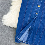 Bonnyshow  Fashion Halter Belt Jeans Long Dress For Women Single Breasted High Waist Slim Maxi Dress Lady 2025 Summer Chic Street Vestidos