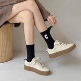 Bonnyshow 5 Pairs/Set Coffee Color Socks Women Korean Letter C Middle Tube Socks Autumn Winter Warm Cotton Female Sport Socks
