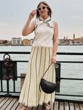 Bonnyshow  Striped Knitted Long Skirt Women Summer Tassel High Waist Maxi Skirts Women's Autumn Street Elegant Loose Skirts Female