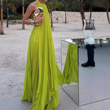 Bonnyshow  Ladies O-neck Sleeveless Long Top and Skirt 2pc Set Spring Summer Hollow Out Backless Beach Suit Fashion Pleated Holiday Outfits