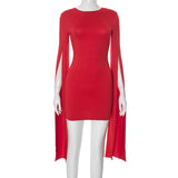 Bonnyshow Red Mini Christmas Dress Women Sexy Bodycon Short Dresses Autumn Winter Long Sleeve Evening Party Dress