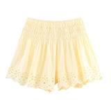 Bonnyshow  New 2025 Elastic High Waist Embroidered Shorts Women Yellow Holiday Casual Summer pantalones cortos
