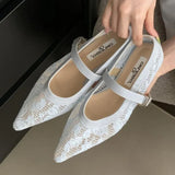 Bonnyshow  Sexy Pointed Toe Embroidery Flat Sandals for Women Breathable Mesh Belt Buckle Brand Designer Shoes Fashion Comfort Casual Shoe