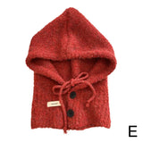 Bonnyshow Fashion Korean Version Balaclava Hat Scarf All-in-One Women Autumn And Winter Warm Earmuffs Hooded Neck Knitted Wool Hat