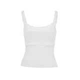 Bonnyshow Lace Camis Women Summer White Sleeveless Bandage Slim O-Neck Crop Top Streetwear Fashion Backless Casual Basic Cropped Top
