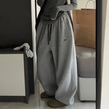 Bonnyshow Spring Gray Oversized Sweatpants Women Harajuku Korean Fashion Sport Pants Embroidery Y2k Vintage Baggy Trousers Aesthetic