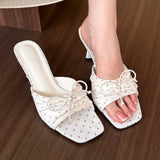 Bonnyshow  Bow Slippers High Heels Shoes Casual Fashion Sandals New Beach Dress Slides Pumps Designer Cozy Female Flip Flops