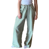Bonnyshow Lounge Pants y2k Clothes Women Plaid Print Drawstring High Waist Loose Trousers with Pockets 2000s Clothing Streetwear