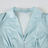 Bonnyshow  Elegant Chic Striped Slim Women Shirts Summer Sweet Trim V-Neck Design Fashion Trendy Blouses