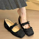 Bonnyshow  Women's Fashion Inner Increase Heel Shoes Spring New Square Head Shallow Mouth Suede Butterfly Knot Non-slip Heel Shoes