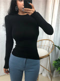 Bonnyshow Thin Summer Top Sexy T Shirt Women Elasticity T-Shirt Korean Style Woman Clothes Slim Tshirt Female Casual Long Sleeve Tops