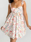 Bonnyshow  Women V-Neck Maxi Dress Sleeveless Ruffle Floral Print Boho Beach Dress Summer Casual Long Dress with Pockets