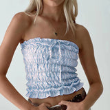 Bonnyshow  Plaid Strapless Tube Tops Elastic Ruched Off Shoulder Crop Tops Bandeau 90s Vintage Backless Y2K Tank Vest Women