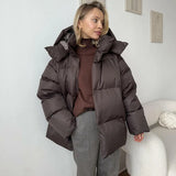 Bonnyshow Winter Thicken Warm Windproof Women's Coat Simple Casual Loose Solid Color Cotton-padded Coats New Fashion Women Outerwears