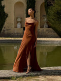 Bonnyshow  Elegant Split Women' s Dresses Solid Square Collar Backless Sleeveless Long Dress Female Summer Fashion Party Evening Vestidos