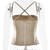 Bonnyshow  Sexy Strapless Hanging Collar Satin Tight Tie Women Top Vest Elegant Backless Slim Female Vest Spring/summer New 2025