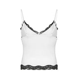 Bonnyshow  Lace Spliced Slim Fit Causal Simple Patchwork Women Camisole Tops Fashion Summer Basic Blouses