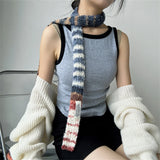 Bonnyshow Female Winter Korean Version Knitted Scarves Stripes Spell Color Fine Narrow Long Scarf New Niche Design Women's Cashmere Scarf