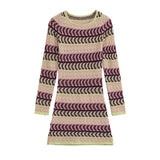 Bonnyshow  New 2025 Women Vintage Striped Knit Mini Dresses Round Neck Long Sleeve Bodycon Casual Vestidos