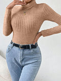 Bonnyshow Women Bodysuits Autumn New Solid Corset Fashion Turtleneck Bodysuits Long Sleeves Casual Slim Lady Elegant Knitted Rompers