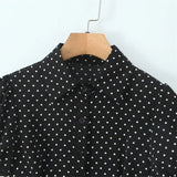 Bonnyshow  women's retro slim fit lapel with bubble sleeves and polka dot print waist cinching summer new shirt