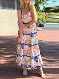 Bonnyshow  Women s Sleeveless Maxi Dress with V-Neckline and Ruffle Detailing Elegant Floral Print Summer Beach Dress