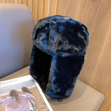 Bonnyshow Fluffy Fur Ear Protection Hat for Women Winter Anti-cold Russian Bomber Hats Outdoor Warm Thicken Plush Lady Lei Feng Caps