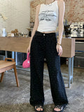 Bonnyshow Y2k Black Polka Dot Jeans Women Vintage High Waist Loose Wide Leg Pants Korean Streetwear Fashion Casual Straight Trousers
