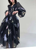 Bonnyshow  High Quality Fashion Vintage Women Spring Autumn Print Wer V Neck Lantern Sleeve Boho Casual Party Holiday Dresses