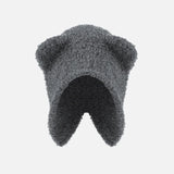 Bonnyshow Cute Bear Plush Hat Women Solid Color Cartoon Ear Protection Cap Winter Autumn Warm Knitted Female Earflap Hats Bonnet