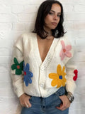 Bonnyshow Flower Crochet Women's Pullover Sweater Knitted V-neck Cardigan Cute Floral Long Sleeve Women Sweaters Autumn Fashion Pullovers