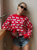 Bonnyshow Elegant Knitted Sweaters Women Fashion Sheep Round Neck Pullovers Autumn Winter Long Sleeve Casual Loose Jumpers