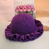 Bonnyshow Winter Handmad Crochet Knitted Hat For Women Solid Color Fisherman Hats Ruffled Brim Bucket Cap Men Carnival Party Funny Gift